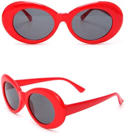 Bluejaye Retro Unisex Sunglasses UV400, Resin Oval Lens + Plastic Frame Clout Goggles (Red&Gray)