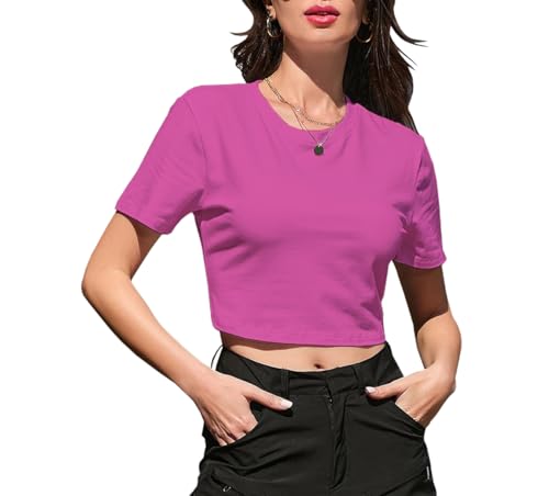 Image of Betusline Girls & Women Basic Summer Short Sleeve Slim Fit T-Shirts Soft Crewneck Crop Y2k Tee Cute Gym Fashion Clothes