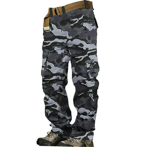 Generisch Pantalones cargo de algodón para hombre, pantalones holgados para exteriores, cómodos, transpirables, pantalones chinos, multibolsillos, trekking, pantalones de jogging, pantalones rectos