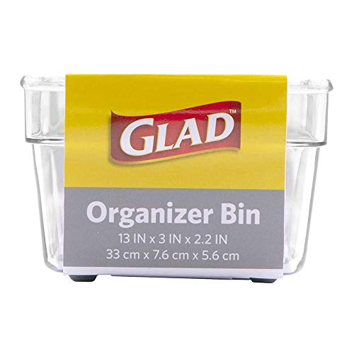 Glad Plastic Drawer Storage Tray – Heavy Duty Organizer Bin for Home, Kitchen, Bath, Bedroom, Office | Non-Slip Feet, 13" x 3.25", Clear - image 7