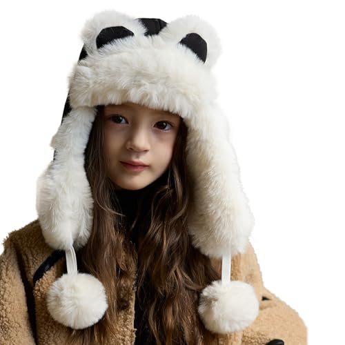 Kids Winter Warm Trapper Hat for Boys Girls with Cute Bunny Ear Flaps Beanie Cap Windproof Cycling Ski Cap with Pompom