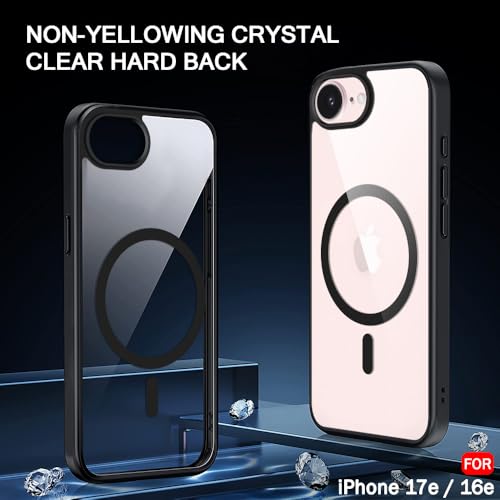 Image of TheGiftKart for iPhone 16e / iPhone 17e Case, Hard Clear Back Cover Compatible with MagSafe, Non-Yellowing Back, Hybrid Protective Transparent Back Cover Case (PC & TPU, Black Sides)