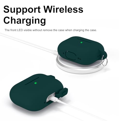 Image of for AirPods Pro 2nd 1st Generation Case Cover with Keychain, Protective Soft Silicone Skin Accessories for Apple AirPods Pro Charging Case 2022 /2019, Front LED Visible, Dark Green