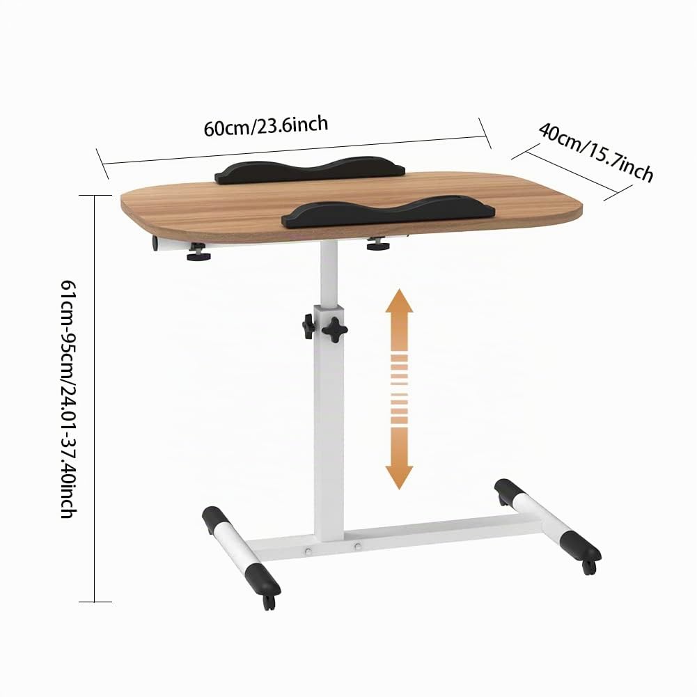 Escritorio Plegable Pequeño Espacio Mesa de Oficina, 60 x 40 cm, Altura Ajustable (61-95 cm), Mesa de Pie Móvil Marrón, Mesa Auxiliar para Dormitorio, Salón, Oficina, Escrivanía
