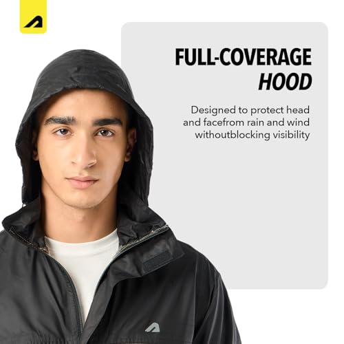 Image of Boldfit Unisex Waterproof Rain Jacket Rainwear Top for Men & Women with Hood Lightweight Monsoon Rain Jacket for Travel, Trekking, Bike Riding & Outdoor Use- Black Grey, M-L