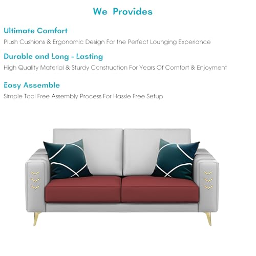 Image of Casaliving Falco 2 Seater Sofa Set for Living Room (Maroon Grey Fabric) Premium Fabric Sofa