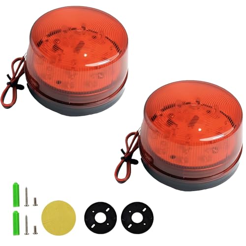 Red Strobe Beacon Light,Lelukee 2pcs DC 12V Flashing Light Rainproof Red Led Alarm Signal for Field Work Snowplow Outdoor Work Home Security System Etc. (RED)
