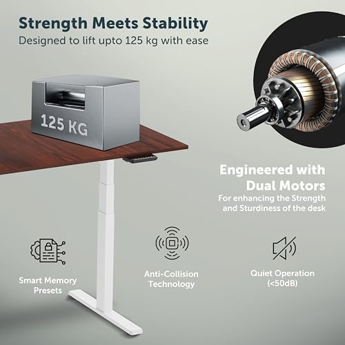 Image of JIN OFFICE Titan Premium Dual Motor 3-Stage Electric Height Adjustable Table| Sit Stand Desk with 125kg Wt. Cap, 3 Year Warranty| Standing Desk for Home| 3 Memory Presets| White & Brown| 1200 * 750mm