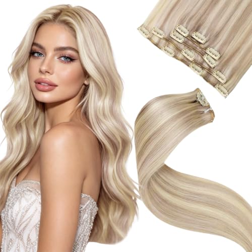 Image of LaaVoo Clip In Human Hair Extensions, 20 Inch 5Pcs 80g | Human Hair Clip In Extensions Feature Stable Color Pigment, Cooperate With Standard Hair Care Routines