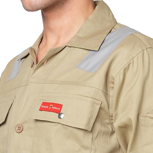 Image of Men's 100% Cotton Industrial Workwear Jacket & Pant Set with Reflective Tape, OEKOTEX, 200 GSM.