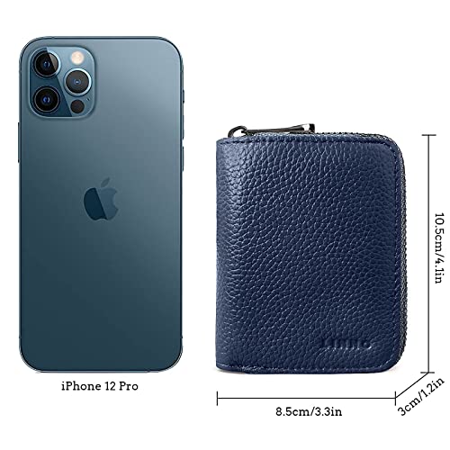 Image of LINNO RFID 20 Card Slots Credit Card Holder Genuine Leather Small Card Case for Women or Men Accordion Wallet with Zipper, Dark Blue,