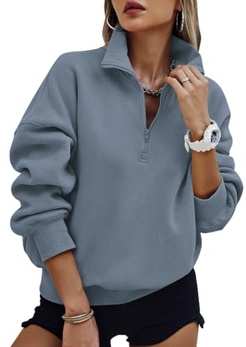 PRETTYGARDEN Womens Half Zip Oversized Sweatshirts Fleece Hoodies 2026 Trendy Long Sleeve Pullover Tops Y2k Fall Spring Outfits (Grey Blue,S)