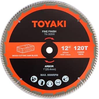 TOYAKI 12-Inch Miter Saw Blade, 120-Tooth Carbide-Tipped Fine-Finish Professional Woodworking Saw Blade with 1-Inch(25.4mm) Arbor