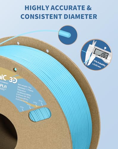 Image of DURAMIC 3D Matte PLA Filament 1.75mm Light Blue, 1kg Cardboard Spool Matte Finish 3D Printer Filament PLA 1.75mm Dimensional Accuracy 99% + /- 0.03 mm, Printing with FDM 3D Printer