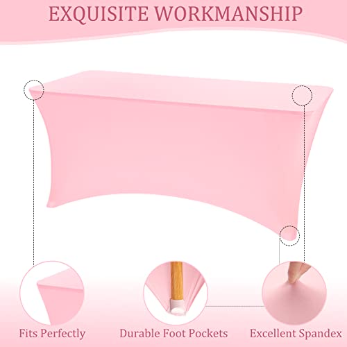 Image of 8 Pack 6FT Spandex Table Covers Washable Wrinkle Resistant Fitted Rectangle Tablecloth for Folding Table Wedding Party Birthday Banquet Bar Events(Pink)