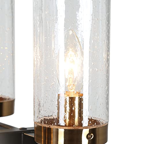 Zevni Chandeliers For Dining Room, 6-Light Black Gold Chandelier, Modern Kitchen Island Lighting With Seeded Glass Shade, 27" L #TOP5