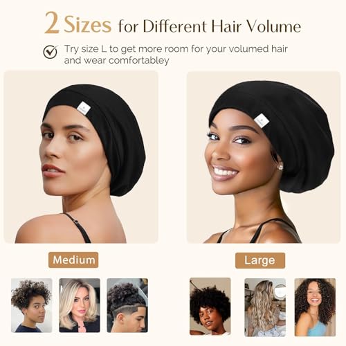 YANIBEST Slouchy Beanie Hat Satin Lined Sleep Cap Satin Bonnet Chemo Headwear Caps for Women and Men Pure Black - Image 5