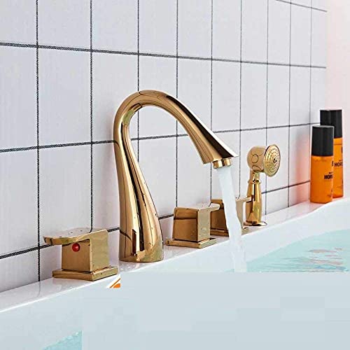 Robinet de baignoire doré en laiton massif avec douchette extractible chic