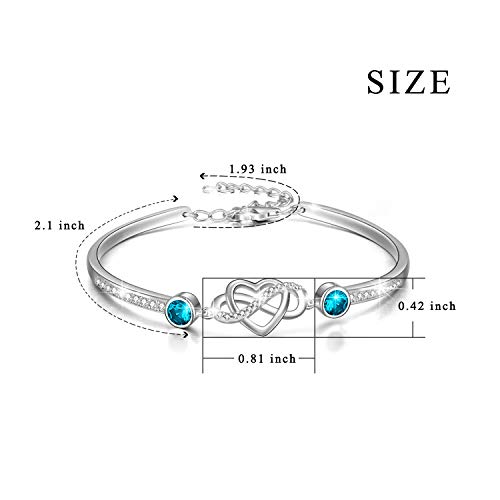 Image of AOBOCO 925 Sterling Silver Infinity Endless Love Heart Birthstone Bangle Bracelet - I Love You Forever Series Adjustable 6-8 in Bracelet with Crystals from Austria Romantic Birthday Jewelry Gift for Women Wife Girlfriend