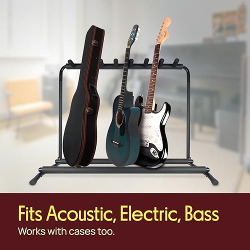 image for Pyle Multi-Guitar Stand 7 Slot Display Rack - Universal Framework Desi