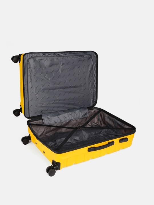 Image of Teakwood Large Size 8 Wheel Trolley Bag, Hard Cabin with Zipper Closure, Adjustable Push Button & Cross Side Strap, TSA Lock System 360 Degree (Large, Yellow)