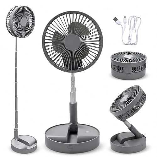 Image of ALAYSTAR Extendable Rechargeable Cordless Cooling Fan – 7.5" Foldable Desk & Standing Fan with 4 Speeds, LED Display, USB Output Port, Up to 100cm Height, Quiet Portable Fan for Home Office Bedroom