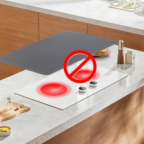 Image of Stove Top Cover for Electric Stove - Food Grade Ceramic Stove top Cover, Silicone XXL Dish Drying Mat, Glass Cooktop Covers, Flat RV Range top Mats (Gray Thickened,28x20)