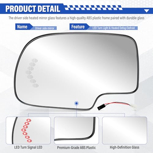 BJSIA Driver Side Heated Mirror Glass Replacement Fis 2003-2007 Chevy Silverado, Avalanche, Suburban, Tahoe, GMC Sierra, Yukon, Cadillac Escalade, Exterior Side View Mirror with Turn Signal by BJSIA - Image 3