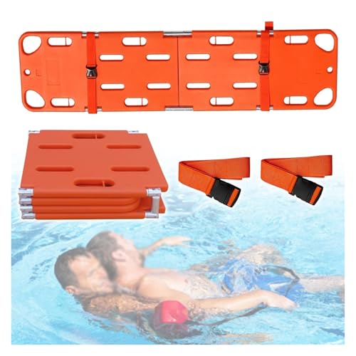 Foldable Rescue Spine Boards, Orange Spine Deck Back Stretcher with Straps, Lightweight Swimming Pool Life-Saving Board, Portable Backboard for Pool Lifeguard