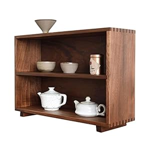 zyr Sideboard Regale Kleine Schränke Desktop-Schränke Schwarz Walnuss-Speicher-Display-Rack 3-Schichten Massivholz-Haushalts-Kaffee-Ecke Japanischer Art