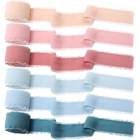 6 Rollen Chiffonband Breit Schleifenband,3.8CM*6M Geschenkband Hochzeit, Chiffon Seidenband Satinband Cover