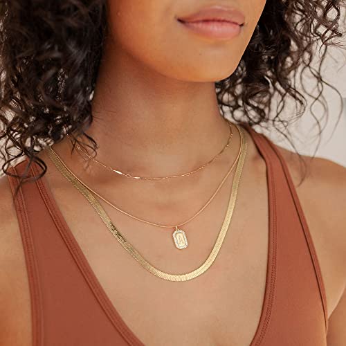 Mjartoria Gold Layered Initial Necklaces For Women, Simple Square Letter Necklace, Snake Chain Herringbone Necklace, Initial Necklace Gold Layered Necklaces Jewelry For Women #TOP2