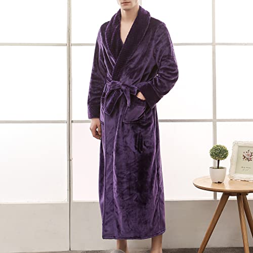 Lu's Chic Men's Fleece Robe Warm Thick Bathrobe Long Sleeve Flannel Fuzzy Plush Full-Length Winter2