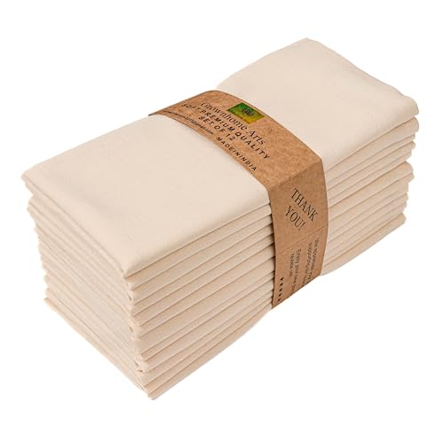 Grownhome Arts Cotton Cloth Napkin Set of 12 – 18×18 Inch Reusable Soft & Absorbent Cotton Linen Blend Dinner Napkins, Machine Washable Table Napkins for Weddings & Hotels (Lite Peach)