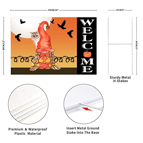 Junelucky Farmhouse Decorative Yard Sign 12X18 Inch Welcome Halloween Pumpkin Gnomes Cat Bat Waterproof Corrugated Plastic Yard Sign With H-Stakes Decorations For Lawn Garden Yard Home Outdoor Party #TOP3