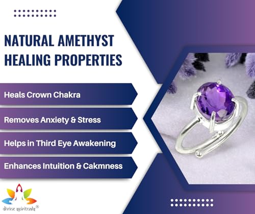 Image of Divine Spirituals Premium Amethyst Diamond-Cut Natural Gemstone Ring AAA Grade Adjustable Lab-Certified Unisex Original Crystal Ring For Luck, Abundance, Manifestation & Prosperity