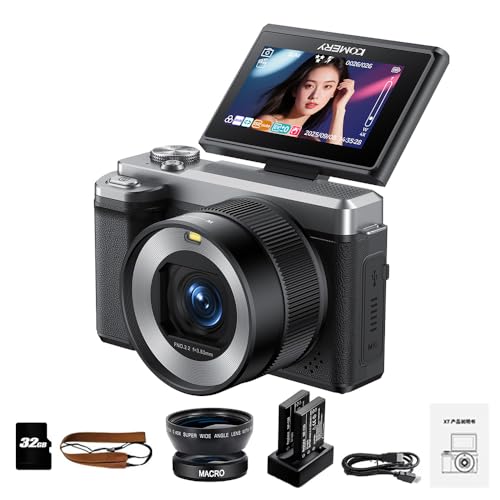 Câmera Fotográfica Digital 80MP Interpolado | Sensor CMOS 12MP, Vídeo 5K, Zoom Digital 18X, Flash, Tela HD 3.0, Wi-Fi, 32GB, Bateria Extra e Carregador