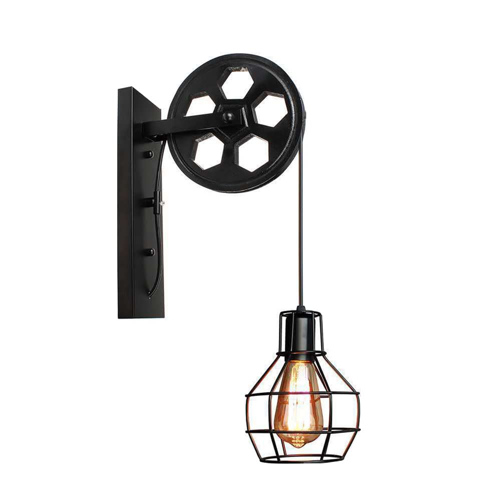 Huayusedf One Color Industrial Wall Sconce Retro Mid Century Lamp With Iron Cage Lampshade 1-Light Light Fixtures For Restaurant Cellar Wine Barn Farmhouse (B)(D)