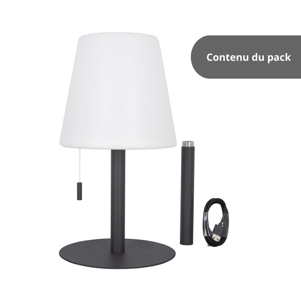 Xanlite, Lampe à Poser POP Abat-Jour Métal Rechargeable USB, Température de Couleur Réglable, Résistante IP44, Autonomie 8H, Idéale pour Extérieur et Intérieur, Gris