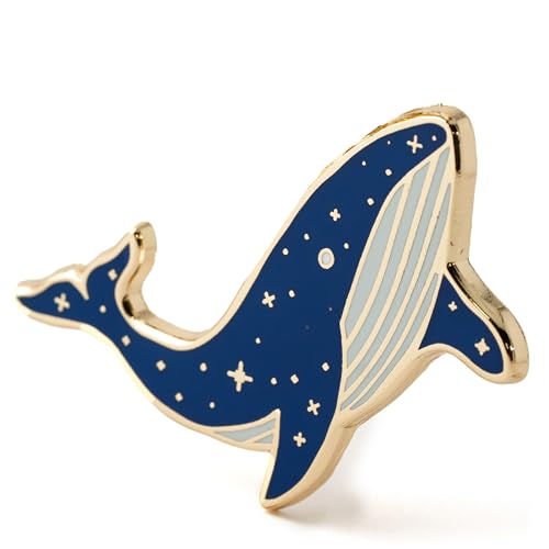 Image of Blue Whale with Stars Lapel Pin, Ocean Gifts, Sea Enamel Brooch Accessories for Women
