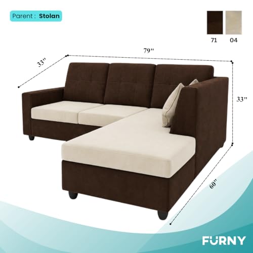Image of FURNY Nathan 4 Seater L Shape Sofa Set RHS (Dark Brown-Cream) | Suede Velvet Finish | Durable Comfort Sofa for Modern Living Room & Office Spaces