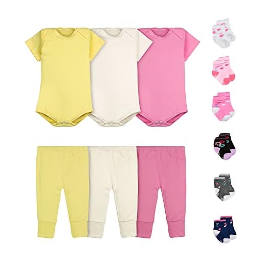 Kit 12 Peças Body Bebê Menina Manga Curta Calça Mijão e Meias Tamanho:G;Cor:Rosa
