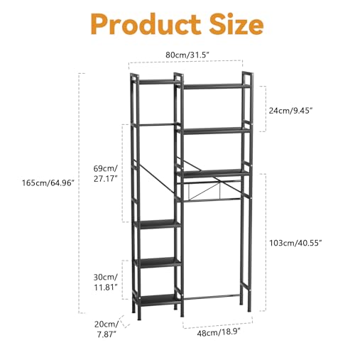 Image of 1 Set Over The Toilet Storage, 3-Tier Bathroom Laundry Storage Rack Space-Saving Organizer Household Supplies (Black-M)