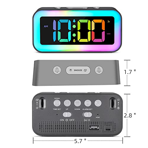 Super Loud Alarm Clock For Bedrooms With Colorful Dynamic Rgb Night Light,Heavy Sleepers Adults,Dimmer,Usb Charger,Small Bedside Led Digital Clocks For Kids,Teens,Boys,Girls(Silver Gray) #TOP5