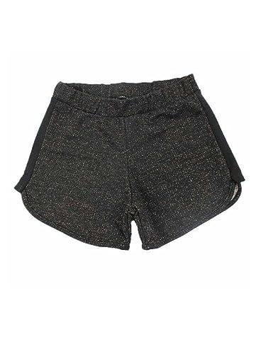Shorts Moletom Feminino Infantil Recorte Cor:Preto Lurex;Tamanho:10