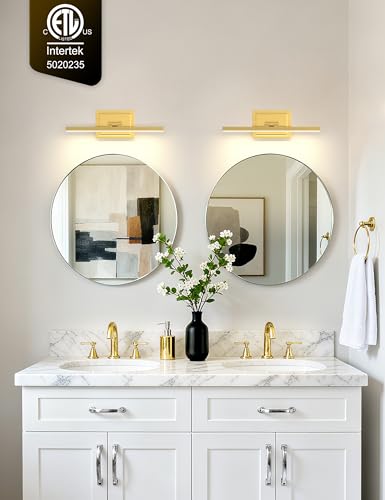 Image of VOLISUN Bathroom Vanity Light 15.7 inch, 12W Dimmable 5CCT Led Bathroom Light Fixture Over Mirror, Gold Bar Vanity Light for Bathrooms-ETL Certificated
