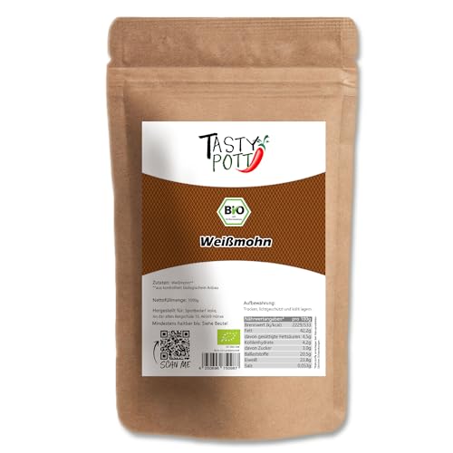 Tasty Pott Pavot blanc bio - Cuisine végétalienne - Cuisson du pain - Bol à céréales - Produit naturel - Riche en fibres - Garniture de porridge - Pavot - Dans un sachet de 1000 g (2 x 1000 g)