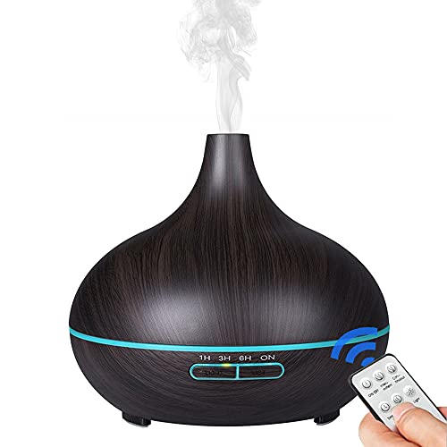 Sozzby 加湿器 超音波式 卓上 アロマディフューザー 大容量 550ML 木目調 加湿器 アロマ タイマー 静音加湿 タイマー機能 7色LEDライト リモコン付き 空焚き防止 花粉対策 乾燥防止 雰囲気作り 寝室 子供部屋 空気清浄機