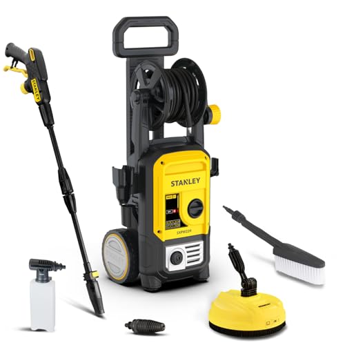 Stanley Hidrolimpiadora SXPW22HP de Alta Presión para Coches y Exteriores del Hogar, con Patio Cleaner y Cepillo Fijo, Presión Máx. 160 Bar, Caudal Máx. 480 l/h, Potencia Absorbida 2200 W