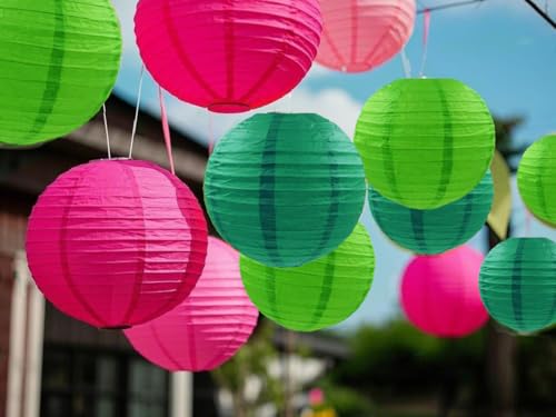 Image of Pink Green Paper Lanterns Decorative 15pcs Party Hanging Decorations for Party Birthday Bachelorette Wedding Birthday Baby Shower Summer Themed Party Anniversary Green Pink White Room Decor